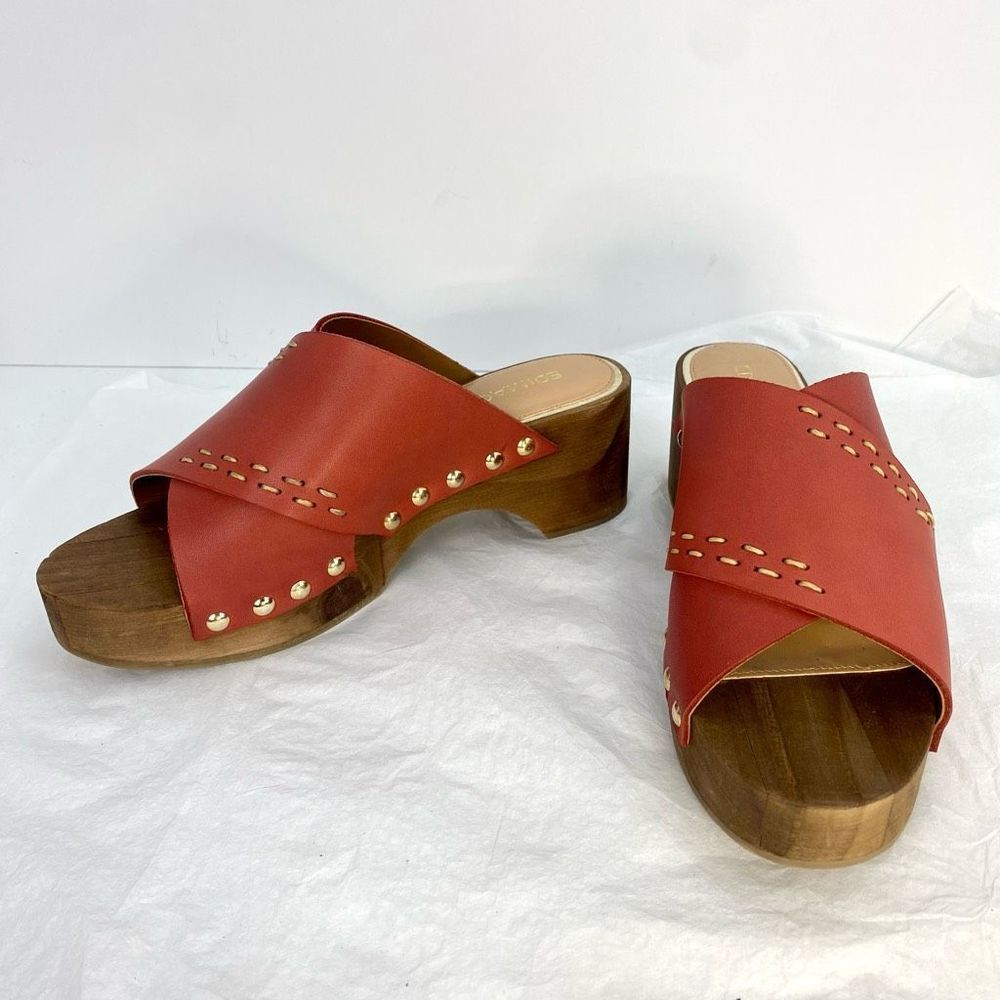 Edimag Slip On Wooden Shoes Handmade Red  Leather Luxury